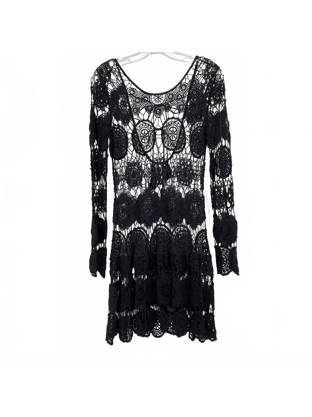 Free People Black Long Sleeve Lace Open Back Mini Dress
